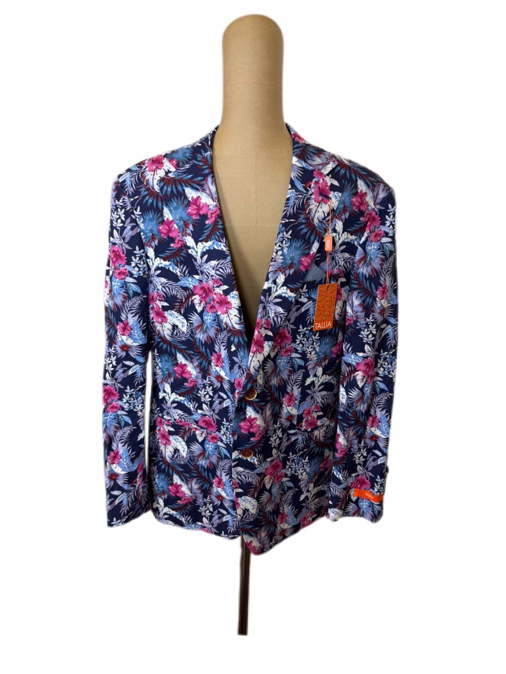 NWT! Tallia Men's Slim-Fit Magenta & Blue Floral Blazer Linen Blend Size 40R